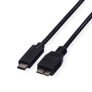 Roline USB-kabel USB 3.2 Gen1 (USB 3.0 / USB 3.1 Gen1) USB-C stekker, USB-micro-B stekker 0.50 m Zwart Afgeschermd 11.02.9005