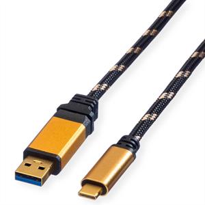 Roline USB-kabel USB 3.2 Gen1 (USB 3.0 / USB 3.1 Gen1) USB-A stekker, USB-C stekker 0.50 m Zwart, Goud Afgeschermd 11.02.9012