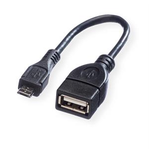 Value USB-Kabel USB 2.0 USB-Micro-B Stecker, USB-A Buchse 0.15m Schwarz Geschirmt 11.99.8311