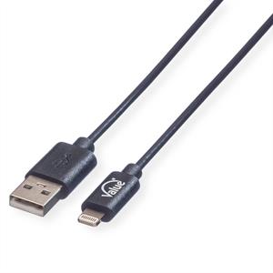 Value USB-kabel USB 2.0 USB-A stekker, Apple Lightning stekker 1.80 m Zwart Afgeschermd 11.99.8322