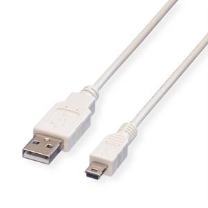 Value USB-kabel USB 2.0 USB-A stekker, USB-mini-A stekker 0.80 m Wit Afgeschermd 11.99.8708