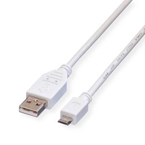 VALUE USB 2.0 Kabel, USB A Male - Micro USB B Male, wit, 3 m