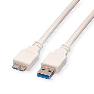 Value USB-kabel USB 3.2 Gen1 (USB 3.0 / USB 3.1 Gen1) USB-A stekker, USB-micro-B stekker 0.80 m Wit Afgeschermd 11.99.8873