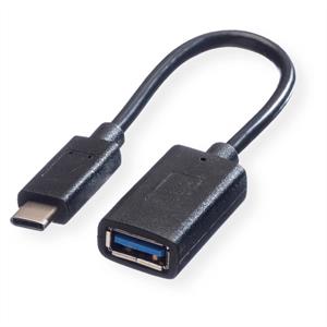 VALUE USB 3.2 Gen 1 Kabel, USB Type C - A, M/F, OTG, VALUE USB 3.2 Kabel, USB Type C - A, M/F, OTG , zwart, 0,15 m