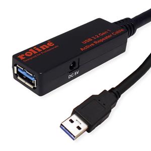 Roline USB-kabel USB 3.2 Gen1 (USB 3.0 / USB 3.1 Gen1) USB-A stekker, USB-A bus 10.00 m Zwart 12.04.1070