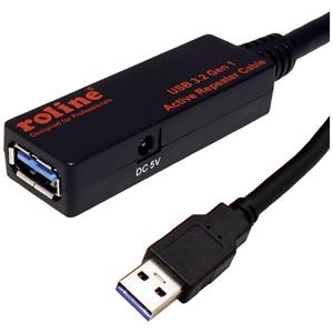 Roline USB-kabel USB 3.2 Gen1 (USB 3.0 / USB 3.1 Gen1) USB-A stekker, USB-A bus 15.00 m Zwart 12.04.1071