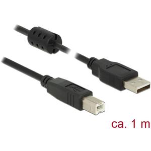 Delock USB-kabel USB 2.0 USB-A stekker, USB-B stekker 1.00 m Zwart Met Ferrietkern 84895