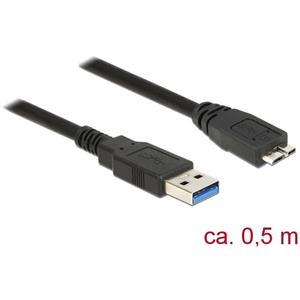 Delock USB-kabel USB 3.2 Gen1 (USB 3.0 / USB 3.1 Gen1) USB-A stekker, USB-micro-B 3.0 stekker 50.00 cm Zwart Vergulde steekcontacten 85071