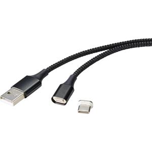 Renkforce USB-Kabel USB 2.0 USB-A Stecker, USB-C™ Stecker 1.00m Schwarz magnetischer Stecker RF-47