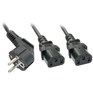 LINDY Stroom Y-kabel [1x Randaarde stekker - 2x Apparaatstekker, female C13 10A] 2 m Zwart