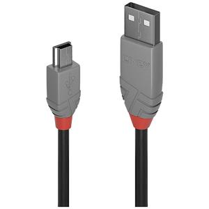 LINDY USB-kabel USB 2.0 USB-A stekker, USB-mini-B stekker 0.5 m Zwart, Grijs 36721