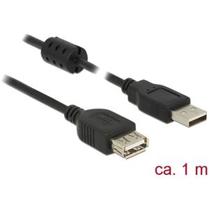 Delock USB-kabel USB 2.0 USB-A stekker, USB-A bus 1.00 m Zwart Met Ferrietkern 84883