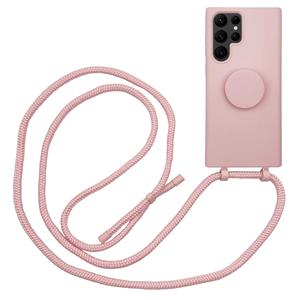 Hoyde Høyde - Samsung Galaxy S22 Ultra - Telefoonhoes met koord + Socket houder - Roze