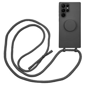 Hoyde Høyde - Samsung Galaxy S22 Ultra - Telefoonhoes met koord + Socket houder - Zwart