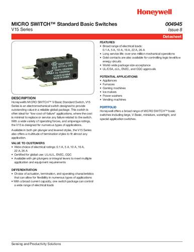 honeywellsps Honeywell SPS V15T16-CZ300A02 Schnappschalter Single
