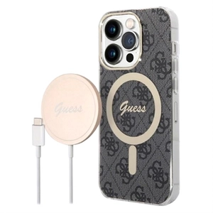 Guess 4G Edition Bundle Pack iPhone 14 Pro Hoesje & Draadloze Oplader - Zwart