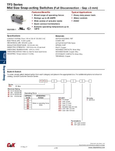 c&kswitches C & K Switches TF316CFT104AY Mikroschalter 125 V, 250V 16A 1 x Ein/(Ein)/Ein 1 St. Bulk