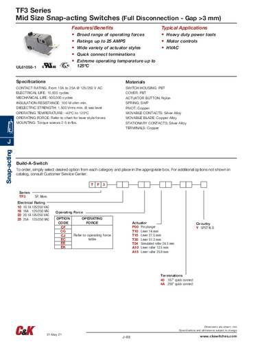 c&kswitches C & K Switches TF316ECT244AY Mikroschalter 125 V, 250V 16A 1 x Ein/(Ein)/Ein Bulk