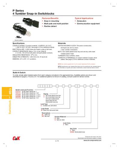 c&kswitches C & K Switches P20113TCM03Q22 Schlüsselschalter 125V 4A 2 x Ein/Ein 2 x 90° 1St.