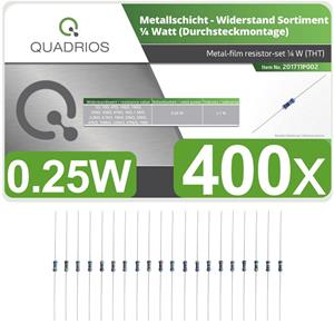 Quadrios 201711P002 Metaalfilmweerstand assortiment Axiaal bedraad 0.25 W 1 % 400 stuk(s)