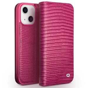 Qialino lederen luxe bookcase hoes - iPhone 13 - Croco Roze