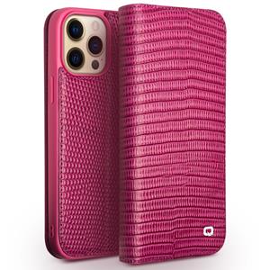 Qialino lederen luxe bookcase hoes - iPhone 13 Pro - Croco Roze