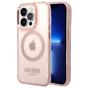 Guess Gold Outline MagSafe iPhone 14 Pro Hybride Hoesje - Doorschijnend Roze