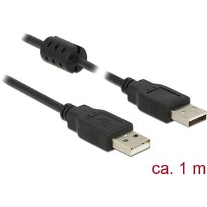 Delock USB-kabel USB 2.0 USB-A stekker, USB-A stekker 1.00 m Zwart Met Ferrietkern 84889