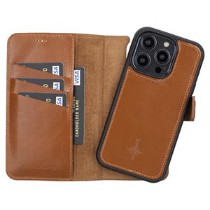 NorthLife  iPhone 14 Pro - Lederen Afneembare 2-in-1 bookcase hoes - Cognac