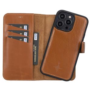 NorthLife  iPhone 14 Pro Max - Lederen Afneembare 2-in-1 bookcase hoes - Cognac