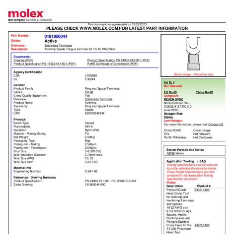 Molex 191980044 Gabelkabelschuh Bulk