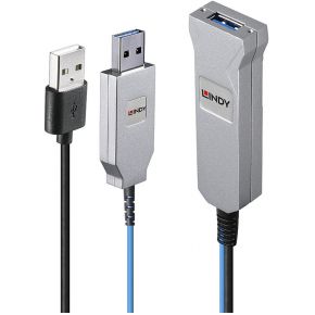 LINDY USB-kabel USB 3.2 Gen1 (USB 3.0 / USB 3.1 Gen1) USB-A stekker, USB-A stekker, USB-A bus 30 m Blauw, Zilver 43345