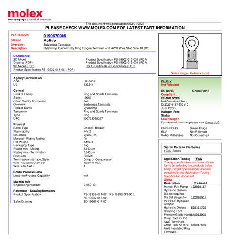 Molex 190670006 Ringkabelschuh Loch-Ø=5mm Bulk