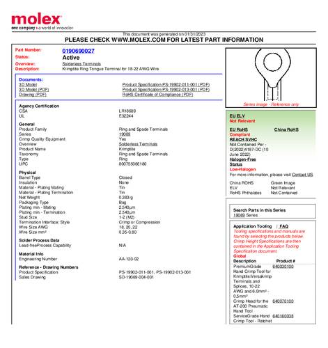 Molex 190690027 Ringkabelschuh Bulk
