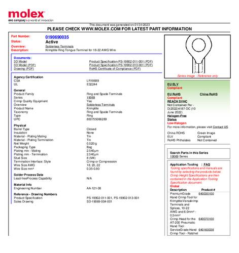 Molex 190690035 Ringkabelschuh Bulk