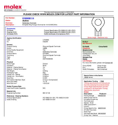 Molex 190690114 Ringkabelschuh Bulk