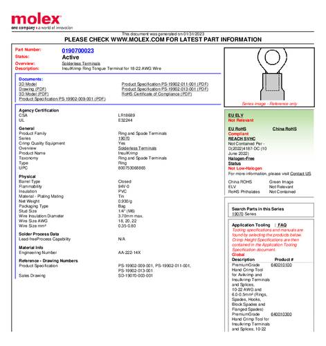 Molex 190700023 Ringkabelschuh Bulk