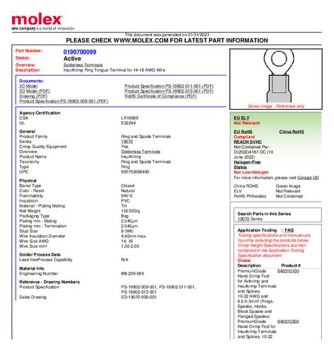 Molex 190700099 Ringkabelschuh Bulk
