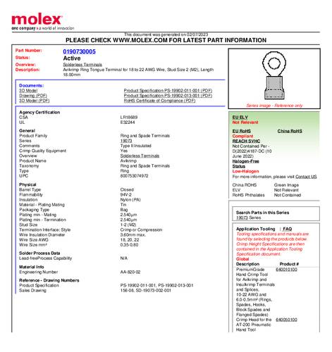 Molex 190730005 Ringkabelschuh Loch-Ø=2mm Bulk