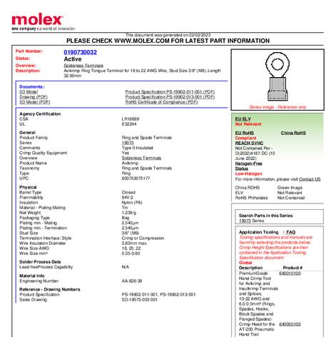 Molex 190730032 Ringkabelschuh Loch-Ø=9mm Bulk