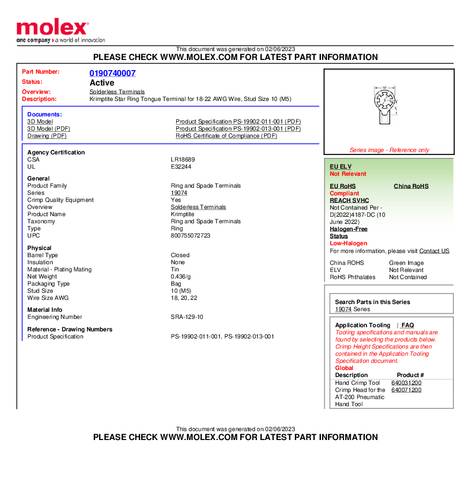 Molex 190740007 Ringkabelschuh Loch-Ø=5mm Bulk