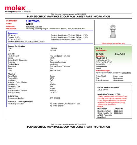 Molex 190750003 Ringkabelschuh Loch-Ø=4mm Bulk