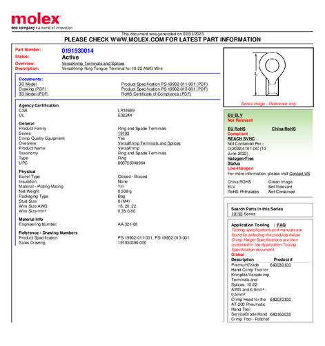 Molex 191930014 Ringkabelschuh Bulk