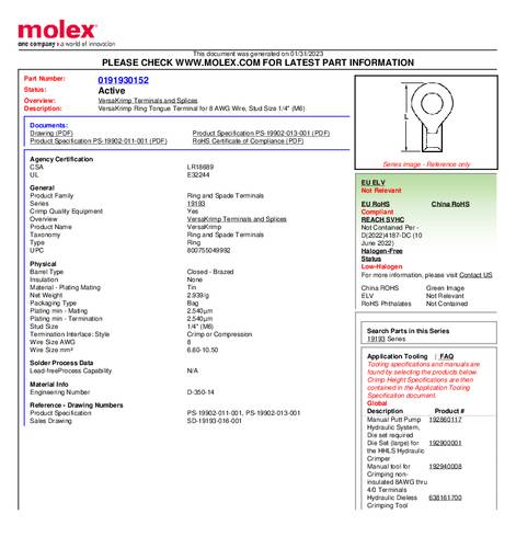 Molex 191930152 Ringkabelschuh Loch-Ø=6mm Bulk