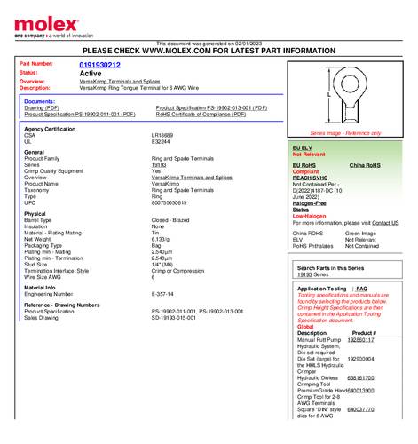 Molex 191930212 Ringkabelschuh Bulk