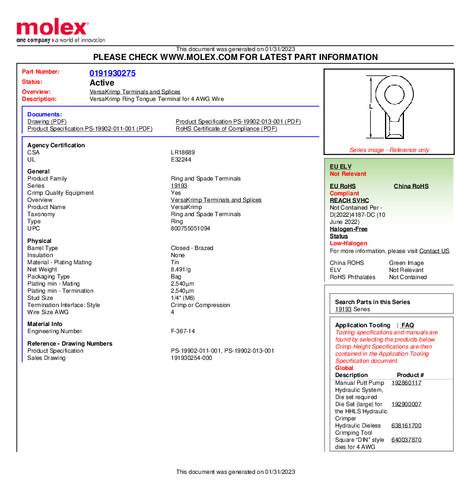 Molex 191930275 Ringkabelschuh Bulk