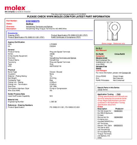 Molex 191930375 Ringkabelschuh Bulk