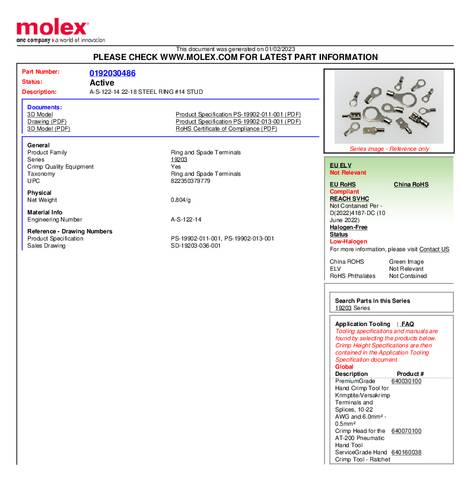 Molex 192030486 Ringkabelschuh Bulk
