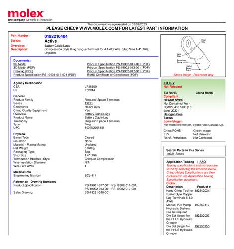 Molex 192210404 Ringkabelschuh Loch-Ø=6mm Bulk