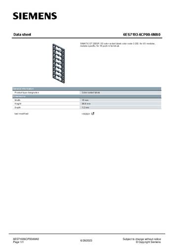 Siemens 6ES71936CP004MA0 6ES7193-6CP00-4MA0 SPS-Kodierelemente